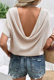 Waffle Draped Open Back Tee: Apricot / M