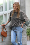 WASHED SHORT SLEEVE TOP: L / ASH BLACK-150456