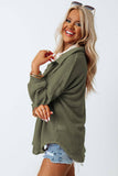 Waffle Knit Button Up Casual Shirt: Brown / 95%Polyester+5%Elastane / L