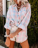 Pink Plaid Button Down Top: 2X / Pink