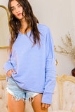 T2211 Oversized V-neck Swatshirts: BLUE IRIS / S-M-L (2-2-2)