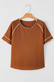 Women Casual Contrast Seam Frilly Waffle Knit Shirt | S-XL: Missy / As shown / S