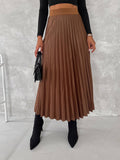 Women's Pleated Skirt Long Solid Color Skirt Modest Skirt: Beige / L/XL