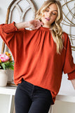 THREE QUARTER ELASTIC BAND TOP: HUNTER GREEN / S