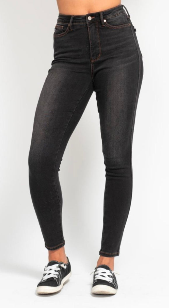 Tummy control contrast thread black skinnies