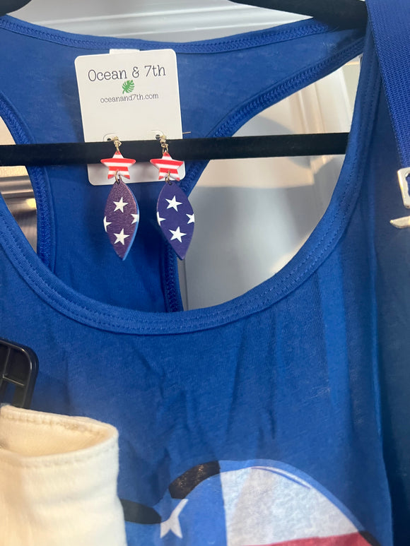 Red, white, and blue danglers