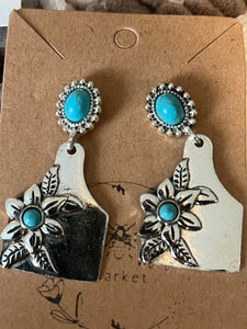 Turquoise flower western earrings
