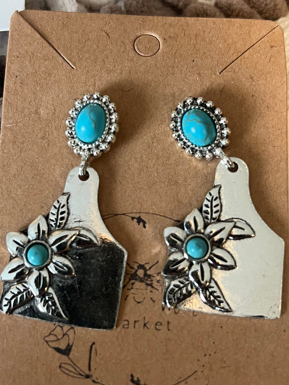 Turquoise flower western earrings