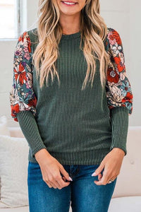 Floral puff sleeve knit shirt