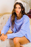 T2211 Oversized V-neck Swatshirts: BLUE IRIS / S-M-L (2-2-2)