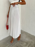 Women's Pleated Skirt Long Solid Color Skirt Modest Skirt: Beige / L/XL