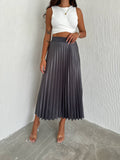 Women's Pleated Skirt Long Solid Color Skirt Modest Skirt: Black / S/M