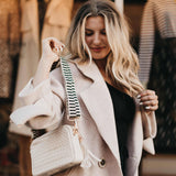 Woven Willow Camera Crossbody Bag: Checkered Brown