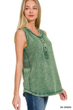 Washed Half Button Raw Edge Henley Top: ASH MOCHA-167020 / M
