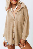 Waffle Knit Button Up Casual Shirt: Brown / 95%Polyester+5%Elastane / XL