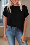 Women Textured Knit Exposed Stitching T-shirt | S-XL: Missy / M / Red