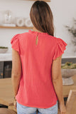 Women Flutter Sleeve Frilled Neck Textured Blouse | S-XL: Missy / Red / XL
