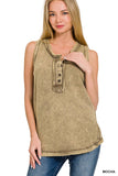 Washed Half Button Raw Edge Henley Top: ASH MOCHA-167020 / M