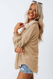 Waffle Knit Button Up Casual Shirt: Brown / 95%Polyester+5%Elastane / XL