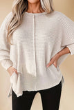 Waffle Knit Splits Batwing Long Sleeve Top | S-XL: As shown / Missy / S