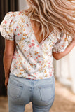 Women Floral Print Lace V Neck Short Sleeve Blouse | S-XL: Missy / As shown / M