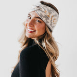 Western Wide Twist Knit Headband: Black/Cream