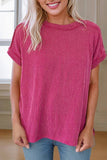 Women Textured Knit Exposed Stitching T-shirt | S-XL: Missy / S / Red
