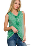 Washed Half Button Raw Edge Henley Top: ASH MOCHA-167020 / M