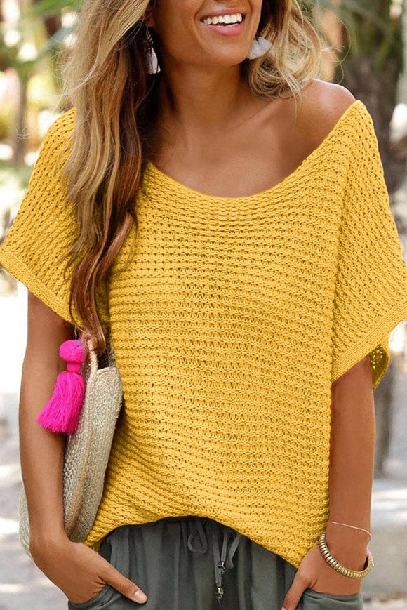 Sunny Open Knit Batwing Blouse: Ginger / L
