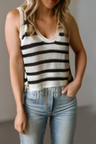 Women Casual Stripe Loose Knit Fringe Tank Top | S-XL: Missy / XL / As shown