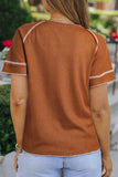 Women Casual Contrast Seam Frilly Waffle Knit Shirt | S-XL: Missy / As shown / S