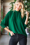 THREE QUARTER ELASTIC BAND TOP: HUNTER GREEN / XL