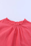 Women Flutter Sleeve Frilled Neck Textured Blouse | S-XL: Missy / Red / M