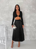 Women's Pleated Skirt Long Solid Color Skirt Modest Skirt: Black / S/M