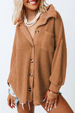 Waffle Knit Button Up Casual Shirt: Black / 95%Polyester+5%Elastane / S