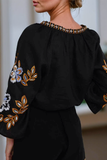 Women Bohemian Floral Embroidered V Neck Blouse | S-XL: Missy / As shown / M