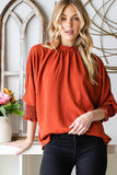 THREE QUARTER ELASTIC BAND TOP: HUNTER GREEN / S