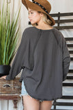 T1139-1 Solid Long Sleeves Round Hem Detailed Loose Fit Top: S-M-L (2-2-2) / White