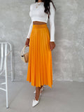 Women's Pleated Skirt Long Solid Color Skirt Modest Skirt: Beige / L/XL