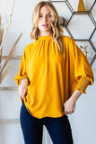THREE QUARTER ELASTIC BAND TOP: HUNTER GREEN / S