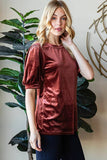 Velvet Basic Balloon Sleeve T-shirt: S / WINE