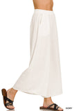 WOVEN PLEATED LINEN BLEND WIDE LEG PANTS: DK BRUSH-167678 / M