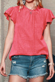 Women Flutter Sleeve Frilled Neck Textured Blouse | S-XL: Missy / Red / XL
