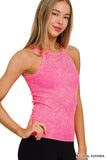 Washed Rib Seamless Cami Halter Neck Top: LT INDIGO-164350 / L/XL