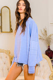 T2211 Oversized V-neck Swatshirts: BLUE IRIS / S-M-L (2-2-2)