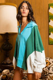 T2087 Oversized Spread Collared V-Neck Contrast Top: S-M-L (2-2-2) / CREAM/TAUPE/SALMON