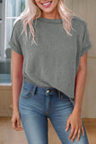 Women Textured Knit Exposed Stitching T-shirt | S-XL: Missy / XL / Red