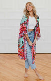 Tie front boho chic floral kimono
