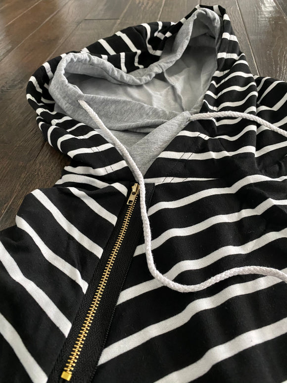 Zipper accent, striped sweatshirt