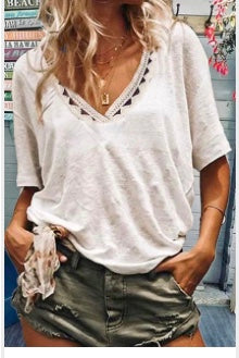 Short Sleeve Knit Top with Lace accent